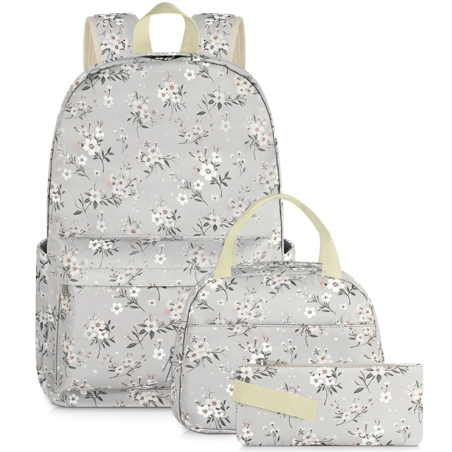 Floral Teen Girl's School Backpack Set with Lunch Box and Pencil Case