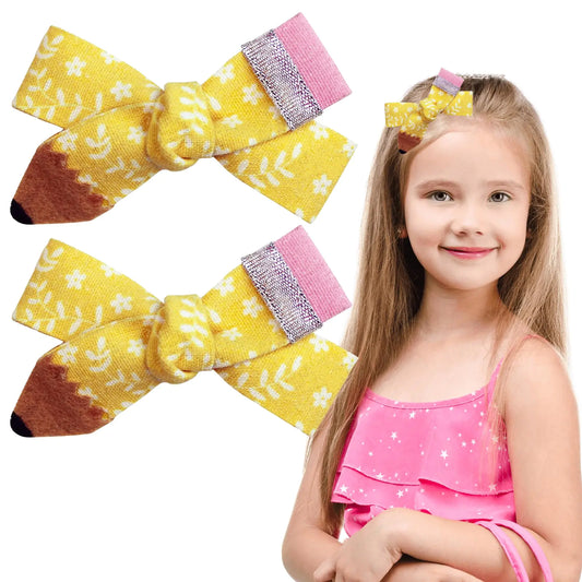 Back to School Pencil Hair Bows 2-Pack with Non-Slip Clips