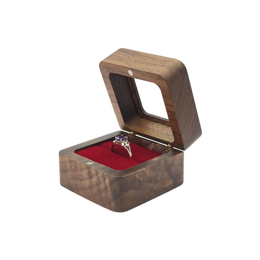 Wooden Ring Box With Transparent Cover