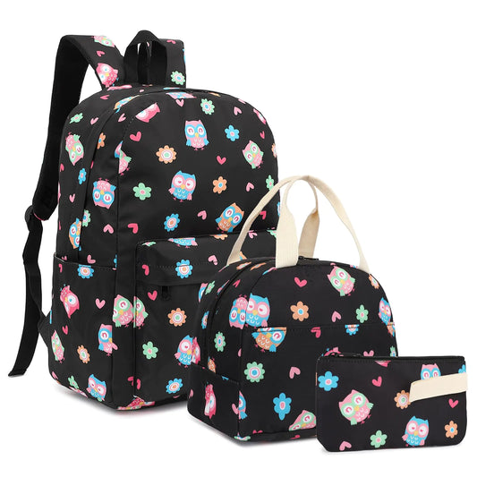 Owl Trio School Backpack Set for Girls