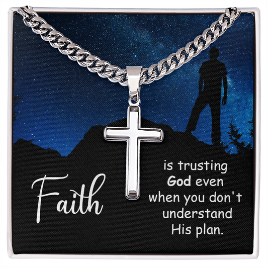 Faith Cuban Link With Cross (ENGRAVE IT)