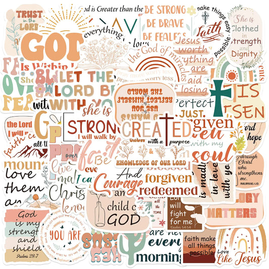 Boho Bible Verse Christian Stickers - 50PCS Inspirational Bible Stickers