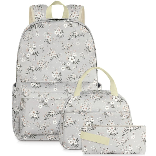 Floral Teen Girl's School Backpack Set with Lunch Box and Pencil Case